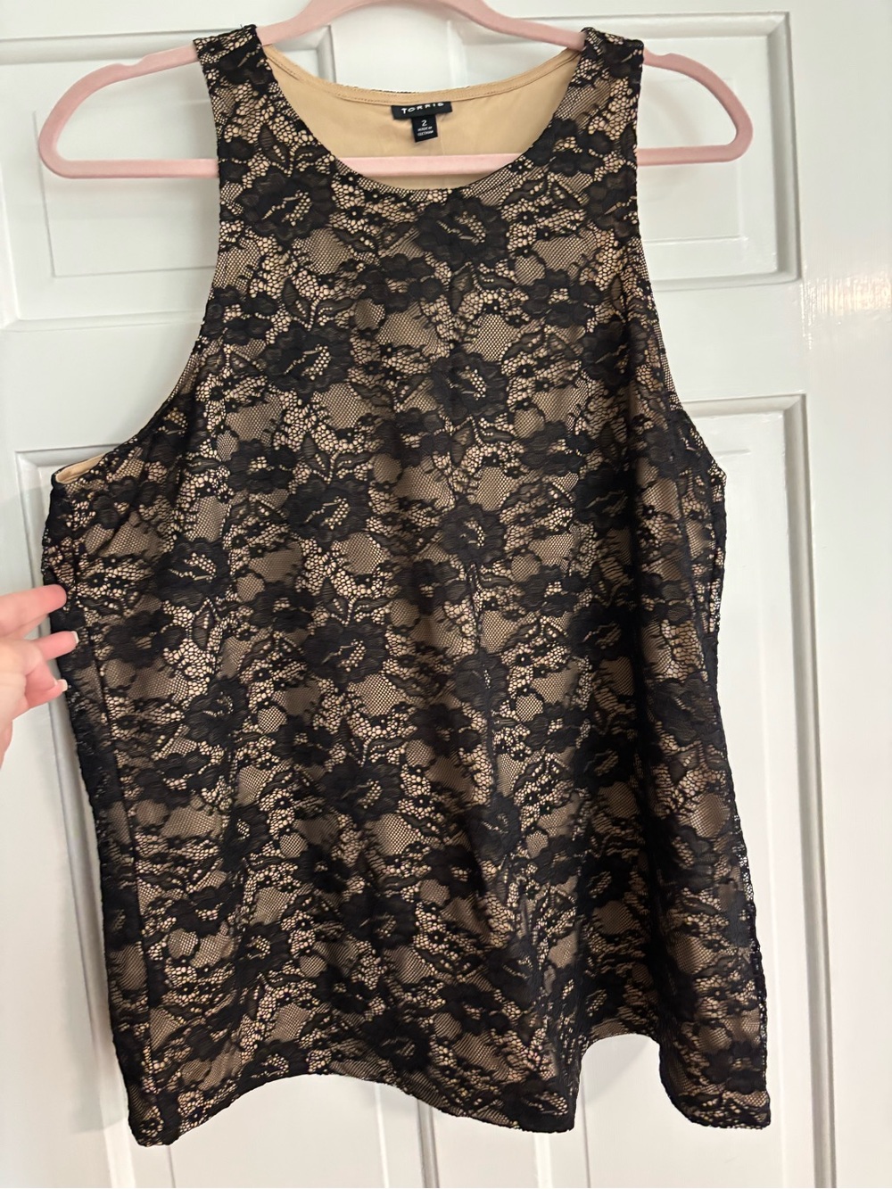 torrid Black Lace Overlay Tank with Nude Lining